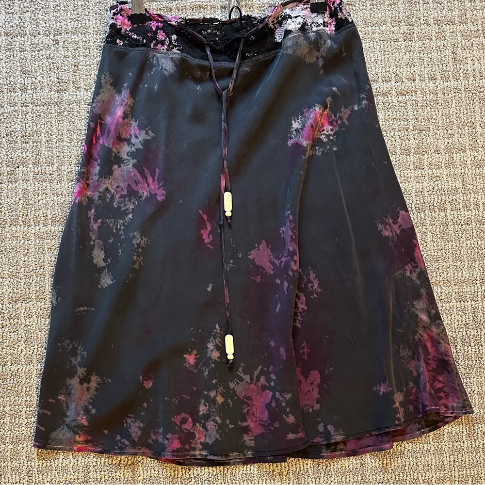 Mijo by Michelle Jonas Stretch Silk Bias Skirt Adjustable Lace Waistband Size S